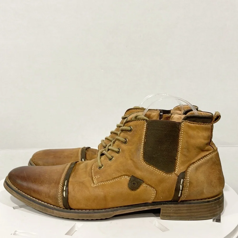 Steve Madden‎ Mens Genuine Leather Sz 10.5 Proxy Cap Toe Boot Tan PROX01M1